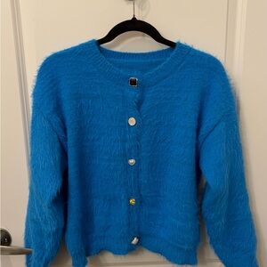 Vibrant Blue Women's Fuzzy Cardigan